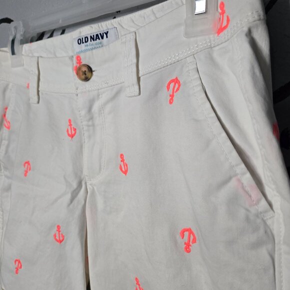 Old Navy White Bermuda Shorts with Neon Orange Anchor Embroidered Design, 0 - Picture 2 of 4